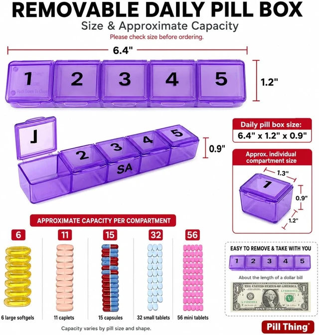 Alt view image 2 of 7 - Weekly Pill Box Organizer, 5 Times a Day, Secure 7-Day Pillbox