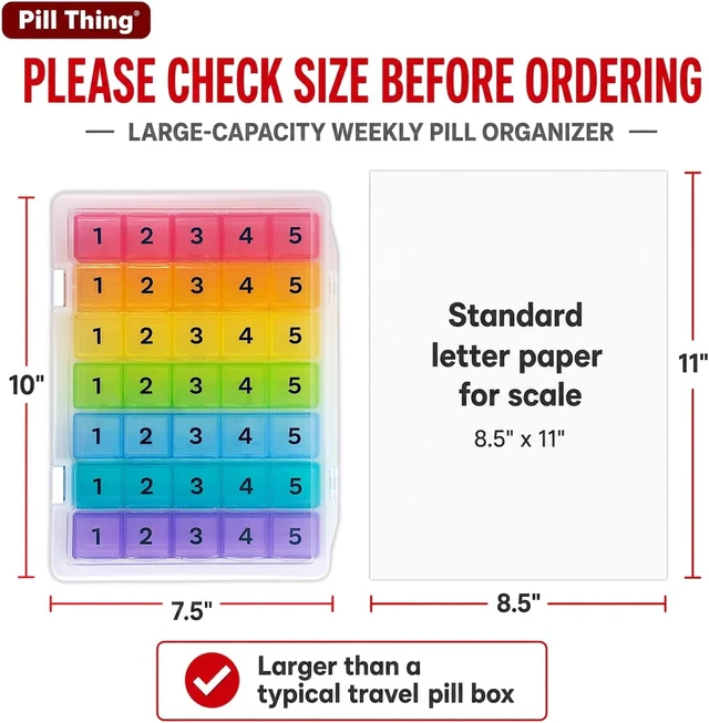 Alt view image 3 of 7 - Weekly Pill Box Organizer, 5 Times a Day, Secure 7-Day Pillbox