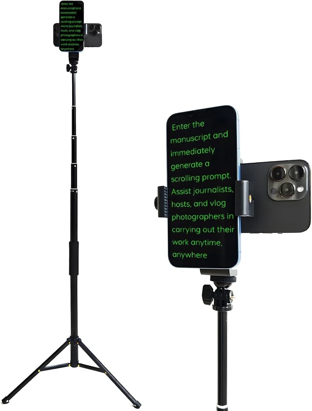 Main image of 67" Floor-Standing Teleprompter for iPhone & Android, Double Phone Holder with Collapsing Design