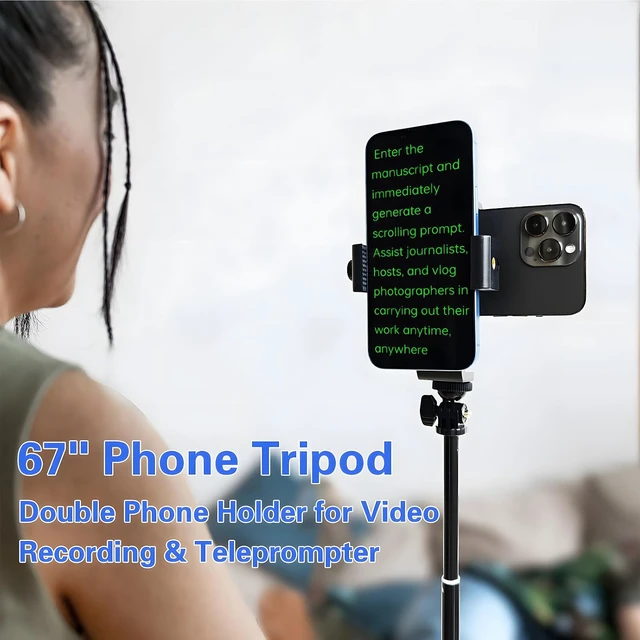 Alt view image 2 of 7 - 67" Floor-Standing Teleprompter for iPhone & Android, Double Phone Holder with Collapsing Design