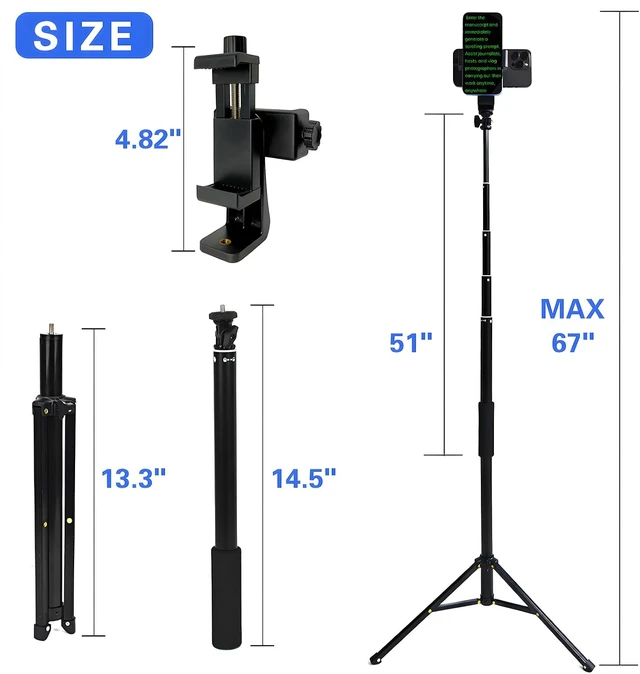 Alt view image 5 of 7 - 67" Floor-Standing Teleprompter for iPhone & Android, Double Phone Holder with Collapsing Design
