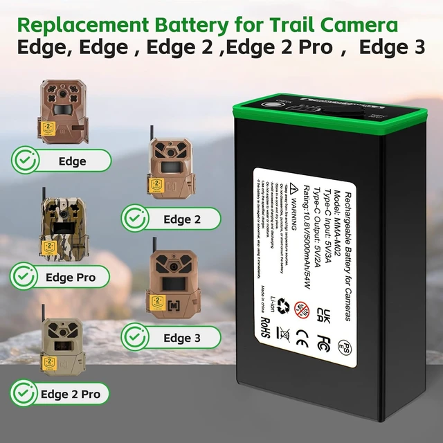 Alt view image 2 of 7 - 3-Pack 5000mAh USB-C Battery for Moultrie Edge Cellular Trail Cameras