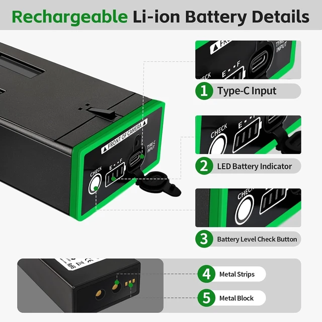 Alt view image 4 of 7 - 3-Pack 5000mAh USB-C Battery for Moultrie Edge Cellular Trail Cameras
