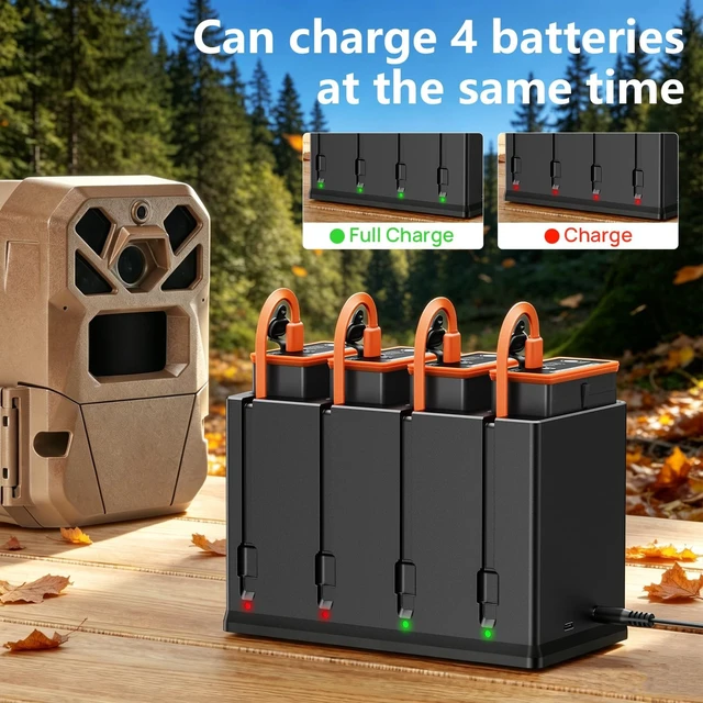 Alt view image 7 of 7 - 4-Pack 5000mAh Battery Pack with Charger for Moultrie Edge Series Cameras