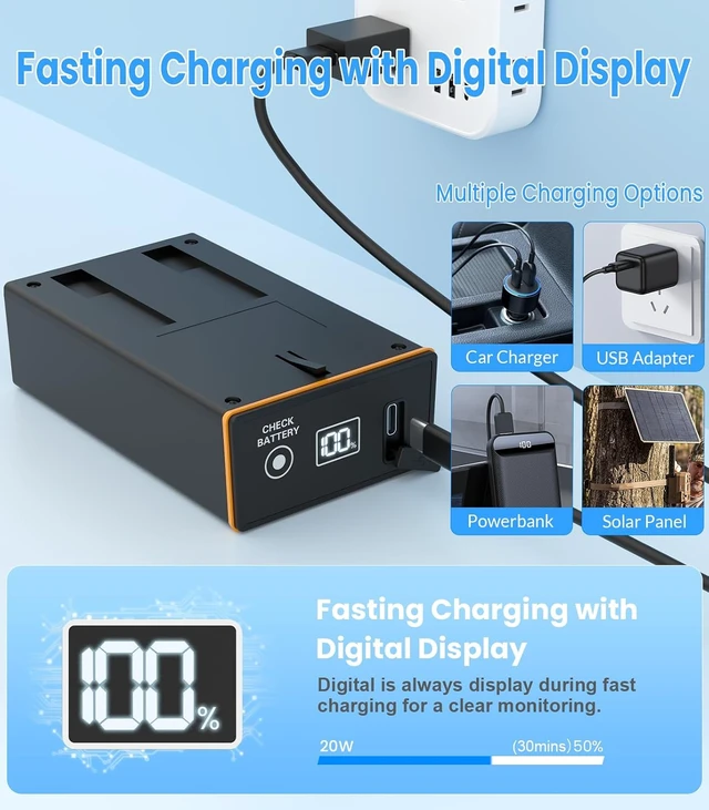 Alt view image 4 of 6 - 2-Pack 6000mAh Rechargeable Battery Pack with 20W Fast Charging for Moultrie Edge, Edge Pro, Edge 2, Edge 2 Pro & Edge 3