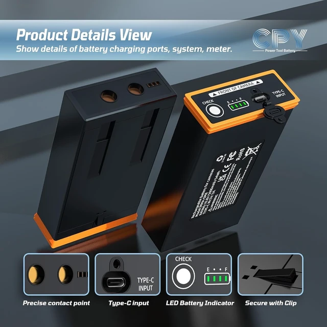 Alt view image 5 of 6 - 2-Pack 5000mAh Rechargeable Lithium Battery for Moultrie Edge, Edge PRO, Edge 2 & Edge 2 PRO, USB-C & Solar Charging