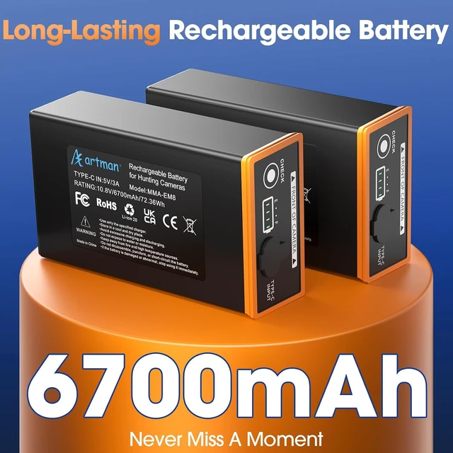 Alt view image 2 of 7 - 2-Pack 6700mAh Power Mag Rechargeable Lithium-Ion Battery for Moultrie Edge, Edge PRO, Edge 2 & Edge 2 PRO Trail Cameras