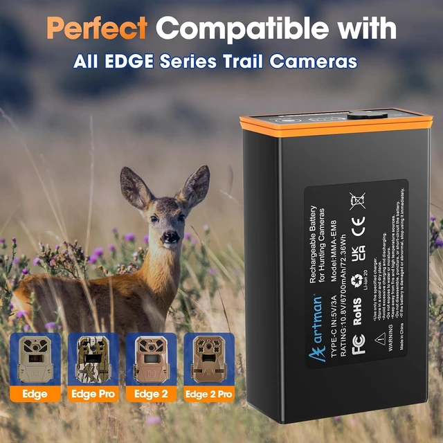 Alt view image 3 of 7 - 2-Pack 6700mAh Power Mag Rechargeable Lithium-Ion Battery for Moultrie Edge, Edge PRO, Edge 2 & Edge 2 PRO Trail Cameras