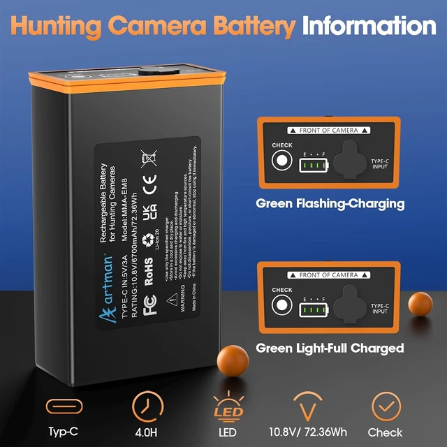 Alt view image 5 of 7 - 2-Pack 6700mAh Power Mag Rechargeable Lithium-Ion Battery for Moultrie Edge, Edge PRO, Edge 2 & Edge 2 PRO Trail Cameras