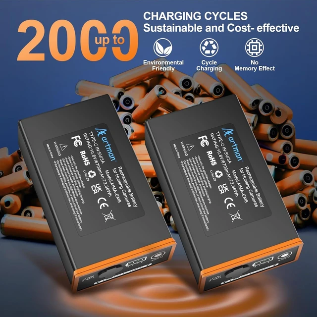 Alt view image 7 of 7 - 2-Pack 6700mAh Power Mag Rechargeable Lithium-Ion Battery for Moultrie Edge, Edge PRO, Edge 2 & Edge 2 PRO Trail Cameras