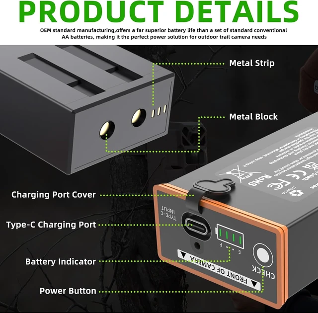 Alt view image 6 of 6 - 2-Pack 5000mAh Power Mag Rechargeable Lithium-Ion Battery for Moultrie Edge, Edge 2, Edge Pro & Edge 2 Pro