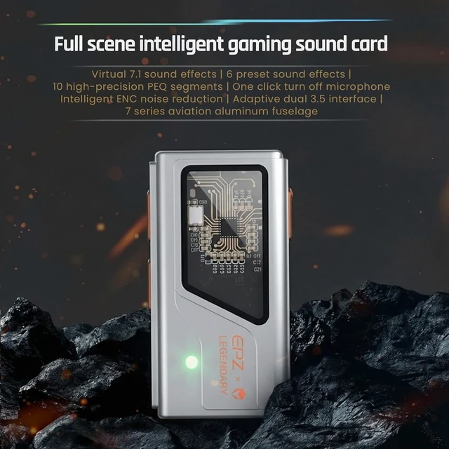 Alt view image 4 of 7 - USB-C Gaming Sound Card with Hi-Fi DAC, Dual 3.5mm Ports & Built-in EQ Visualization