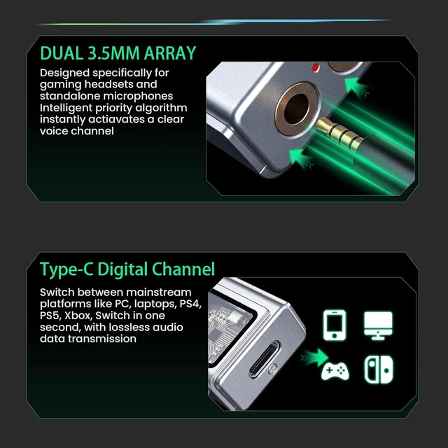 Alt view image 6 of 7 - USB-C Gaming Sound Card with Hi-Fi DAC, Dual 3.5mm Ports & Built-in EQ Visualization