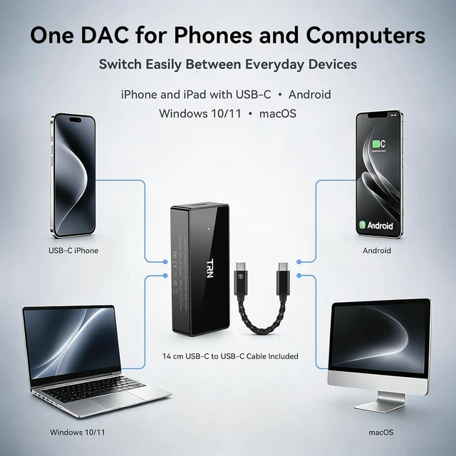 Alt view image 7 of 7 - TRN Black Pearl USB-C DAC Amp with Dual CS43131, Portable Headphone Amplifier