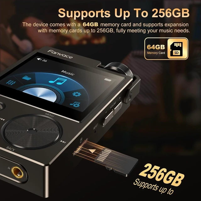 Alt view image 7 of 7 - HiFi 64GB MP3 Player with DSD DAC, 192kHz/24bit Lossless, up to 256GB, Black