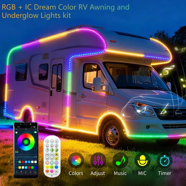 Alt view image 2 of 7 - 25FT Smart RGB+IC RV Awning Lights, 12V Underglow