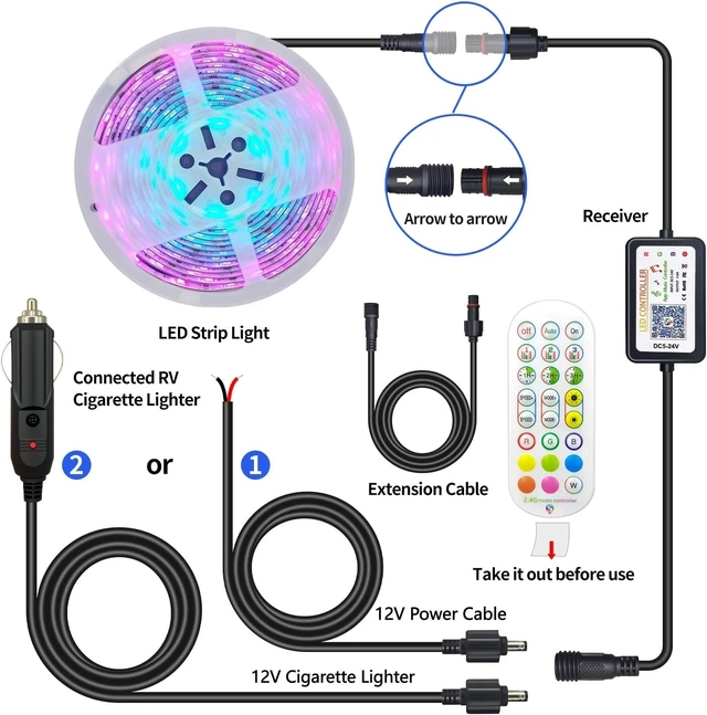 Alt view image 7 of 7 - 25FT Smart RGB+IC RV Awning Lights, 12V Underglow