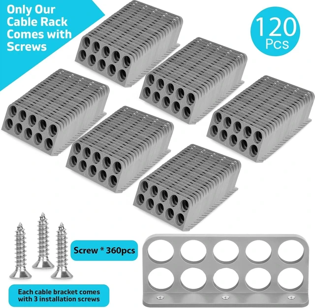 Alt view image 2 of 7 - 120-Pack Cable Support Wire Bracket with Screws, 1" 10-Hole Design for Electrical Cord Management