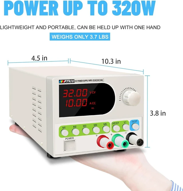 Alt view image 6 of 6 - 32V 10A Switching DC Power Supply with On/Off Button, MPS-3210