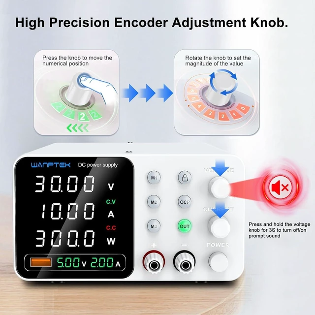 Alt view image 2 of 7 - 0-30V 0-10A Variable DC Bench Power Supply with Memory Preset & OCP Protection for Lab & Repair