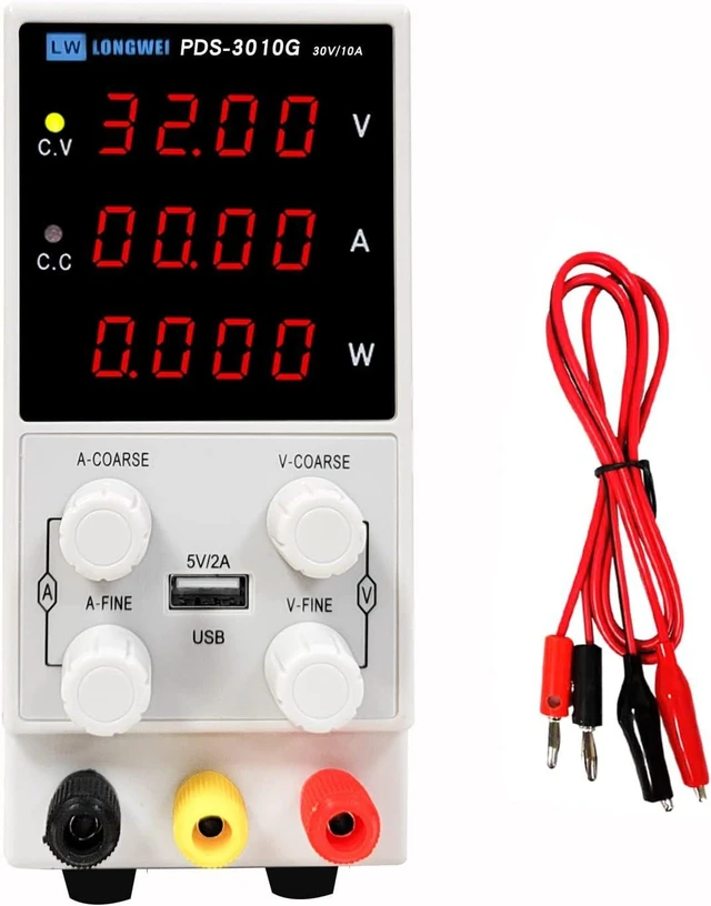Main image of 30V 10A Variable DC Power Supply with Encoder Coarse/Fine Knobs & USB 5V Charging