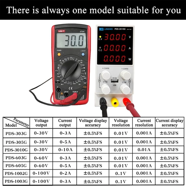 Alt view image 5 of 7 - 30V 10A Variable DC Power Supply with Encoder Coarse/Fine Knobs & USB 5V Charging