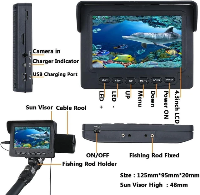 Alt view image 5 of 7 - 1200TVL Underwater Fishing Camera with IR Light, 4.3" LCD & 49ft Cable for Ice, Lake & Boat Fishing