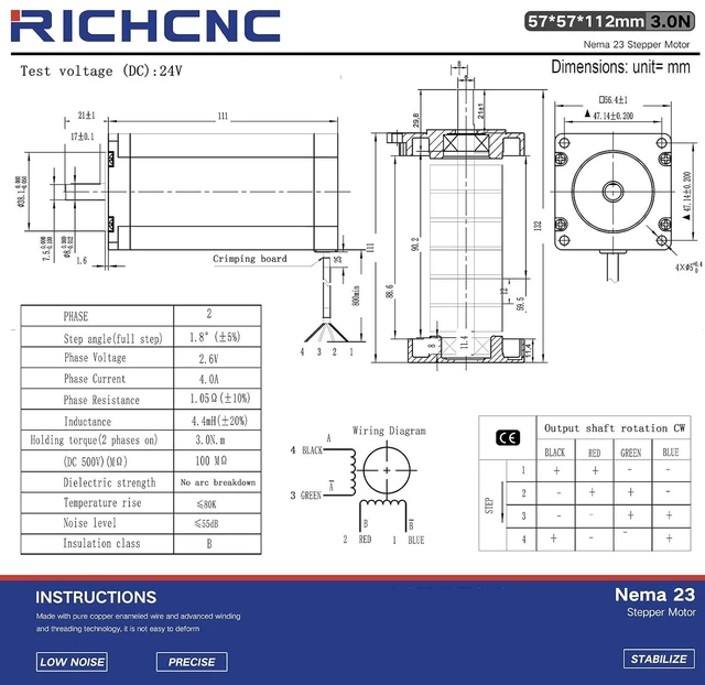 Alt view image 3 of 7 - High Torque Nema 23 CNC Stepper Motor, 425oz.in / 3.00Nm, Bipolar 4.0A for Mill & Lathe