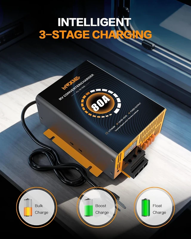 Alt view image 3 of 7 - 80 Amp RV Power Converter, 120V AC to 12V DC with Smart Charging Modes, 13V-16.5V Adjustable for Lithium & Lead Acid