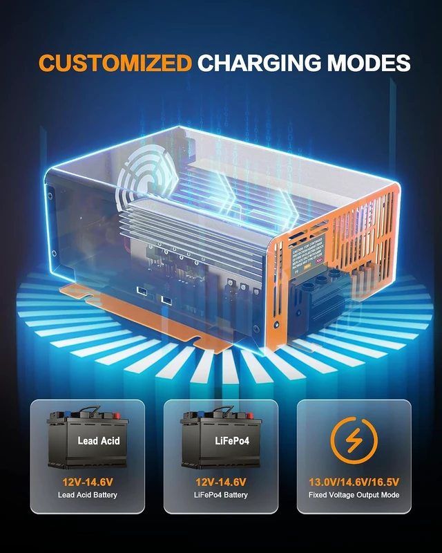 Alt view image 5 of 7 - 80 Amp RV Power Converter, 120V AC to 12V DC with Smart Charging Modes, 13V-16.5V Adjustable for Lithium & Lead Acid
