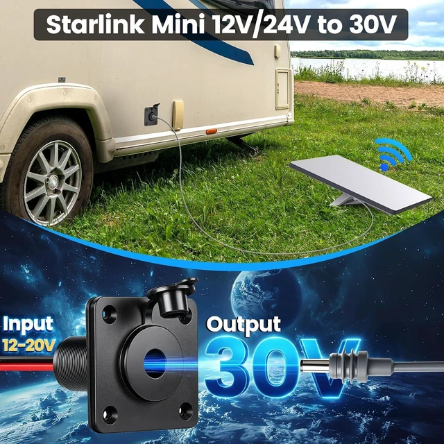Alt view image 2 of 7 - 30V Bulkhead Fitting Power Supply Pass-Through for Starlink Mini
