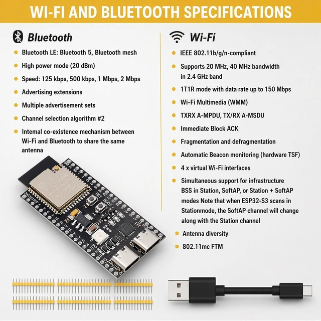 Alt view image 4 of 7 - 6-Pack ESP32-S3 DevKit Board, N16R8, 44-Pin, WiFi & Bluetooth