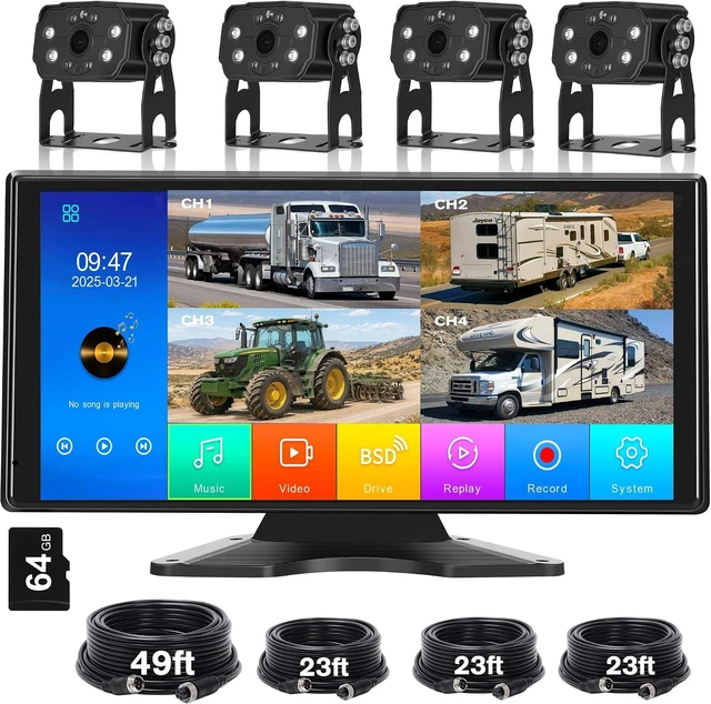 Main image of 10.36" Wired Backup Camera System with 4 HD 1080P Cameras for Truck & RV