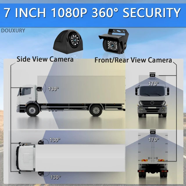 Alt view image 2 of 7 - 7" Quad Split 1080P RV Backup Camera System with 4 AHD Cameras, DVR Recording & Night Vision