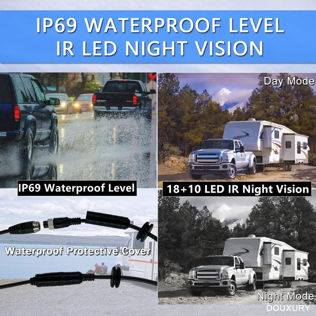 Alt view image 4 of 7 - 7" Quad Split 1080P RV Backup Camera System with 4 AHD Cameras, DVR Recording & Night Vision