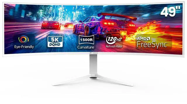 Main image of CRUA 49" White Curved Monitor | DQHD(5120 * 1440), 120Hz, 1500R, 32:9, AMD FreeSync, 120% sRGB, Height Adjustable Ultra-Wide Screen Computer Monitors, HDMI 2.1 & DP 1.4, Wall Mount Install