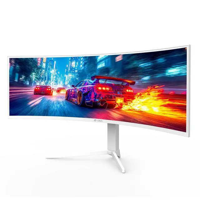 Alt view image 2 of 7 - CRUA 49" White Curved Monitor | DQHD(5120 * 1440), 120Hz, 1500R, 32:9, AMD FreeSync, 120% sRGB, Height Adjustable Ultra-Wide Screen Computer Monitors, HDMI 2.1 & DP 1.4, Wall Mount Install