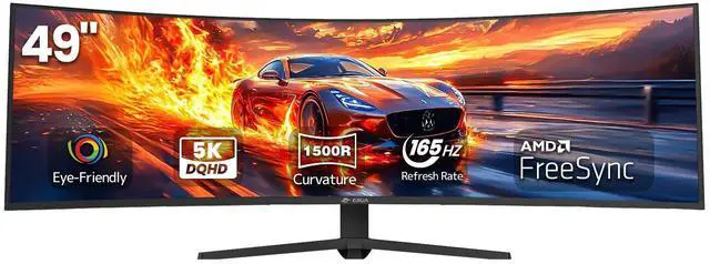 Main image of CRUA 49" Curved Gaming Monitor | DQHD(5120*1440), 165Hz, 1500R, 32:9, AMD FreeSync, 120% sRGB, Height Adjustable Ultra-Wide Screen Monitors, HDMI 2.1 & DP 1.4, Wall Mount Install- Black