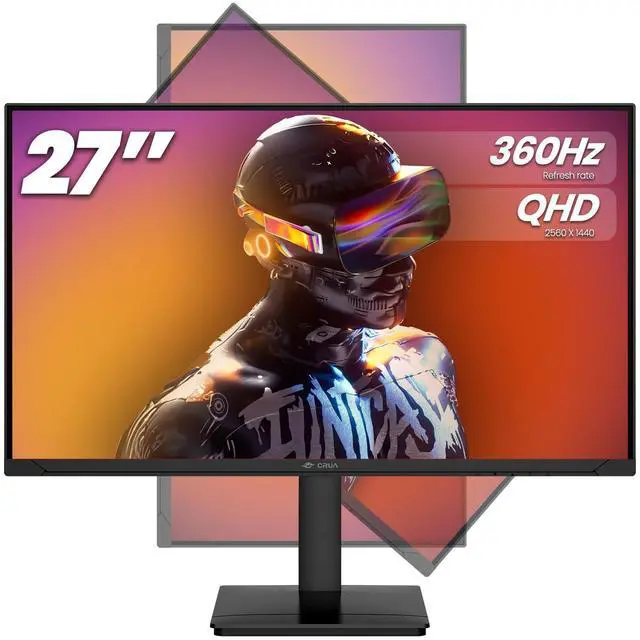 Main image of CRUA 27Inch Gaming Monitor 360HZ, QHD 1440P 100% sRGB IPS Computer Monitor with Built in Speaker, Height/Pivot/Swivel/Tilt Adjustable Vertical Monitor, Support FreeSync, DP&HDMI, Wall Mount-Black
