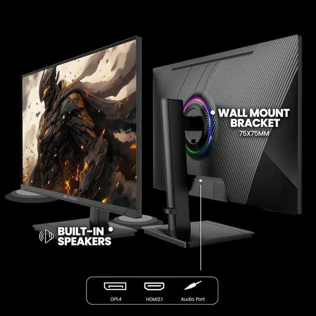 Alt view image 6 of 6 - CRUA 27Inch Gaming Monitor 360HZ, QHD 1440P 100% sRGB IPS Computer Monitor with Built in Speaker, Height/Pivot/Swivel/Tilt Adjustable Vertical Monitor, Support FreeSync, DP&HDMI, Wall Mount-Black