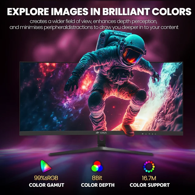 Alt view image 4 of 7 - 30" Curved Gaming Monitor, 144Hz/200Hz Ultrawide Computer Monitor, WFHD(2560*1080P)VA Screen,21:9,1500R,99%sRGB, PC Monitors Support FreeSync, With HDMI/DP, Support Wall Mount- Black