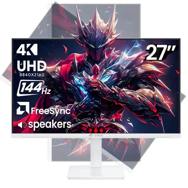 Main image of CRUA 27 4K UHD Gaming Monitor 144Hz IPS Panel, 120% sRGB Wide Color, FreeSync, Height/Pivot/Rotate/Tilt Adjustable, Eye-Care Blue Light Filter, Built-in Speakers, HDMI & DP, VESA Mount ReadyWhite