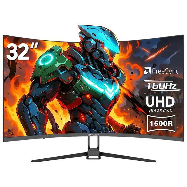 Alt view image 2 of 7 - CRUA 32" Curved Gaming Monitor, 4k UHD(3840 * 2160P) VA Screen, 1500R, 144Hz/160Hz Computer Moniter, Supports AMD Freesync, 120% sRGB, Built-in Speakers, Wall Mountable Installs(HDMI 2.1/DP 1.4)-Black