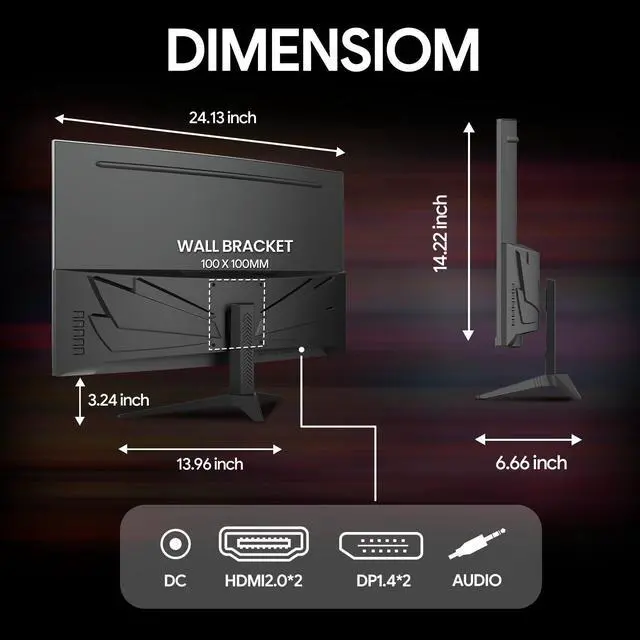 Alt view image 6 of 7 - CRUA 27'' Curved Gaming Monitor 260Hz, QHD 1440P 1800R VA Panel Computer Monitor with Built-in Speakers, Support AMD FreeSync, 120% sRGB, Blue Light Filter, HDMI2.0 & DP1.4, Wall Mountable-Black