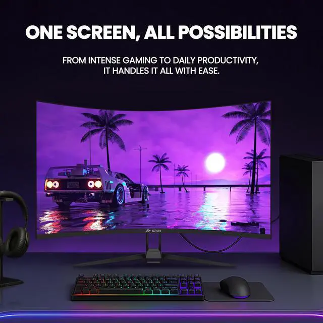 Alt view image 7 of 7 - CRUA 32" Curved Gaming Monitor, 4k UHD(3840 * 2160P) VA Screen, 1500R, 144Hz/160Hz Computer Moniter, Supports AMD Freesync, 120% sRGB, Built-in Speakers, Wall Mountable Installs(HDMI 2.1/DP 1.4)-Black