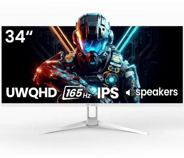 Main image of CRUA 34'' White Gaming Monitor, 165HZ/144HZ, WQHD(3440x1440P) IPS UltraWide Screen Computer Monitors with Built-in Speakers, Supports FreeSync, 120%sRGB, HDMI 2.0 & DP 1.4, Wall Mountable Installs
