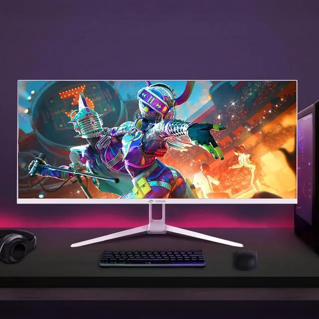 Alt view image 7 of 7 - CRUA 34'' White Gaming Monitor, 165HZ/144HZ, WQHD(3440x1440P) IPS UltraWide Screen Computer Monitors with Built-in Speakers, Supports FreeSync, 120%sRGB, HDMI 2.0 & DP 1.4, Wall Mountable Installs