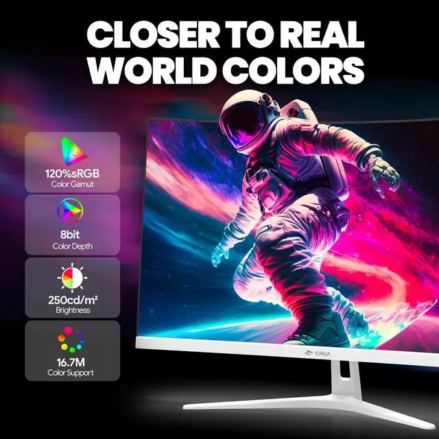 Alt view image 5 of 6 - CRUA 27 Curved FHD 165200 Hz Gaming Monitor 1800R VA Panel, 120 % sRGB, FreeSync, Blue Light Filter, Flicker-Free, Built-in Speakers, HDMI & DP, VESA Mountable