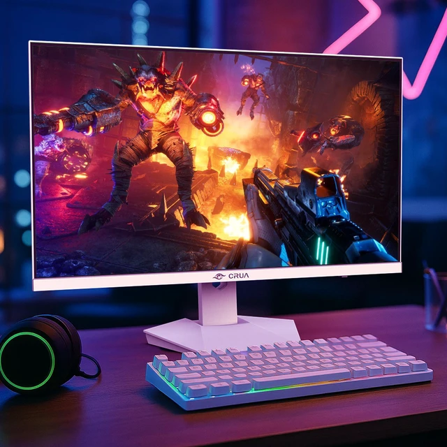 Alt view image 7 of 7 - CRUA 27" 240Hz Gaming Monitor, 2k QHD(2560 * 1440P) IPS Screen Computer Monitor, Supports AMD Freesync, 120% sRGB, Blue Light Filter, Built-in Speakers, Wall Mountable Installs(HDMI 2.0/DP 1.4)-White