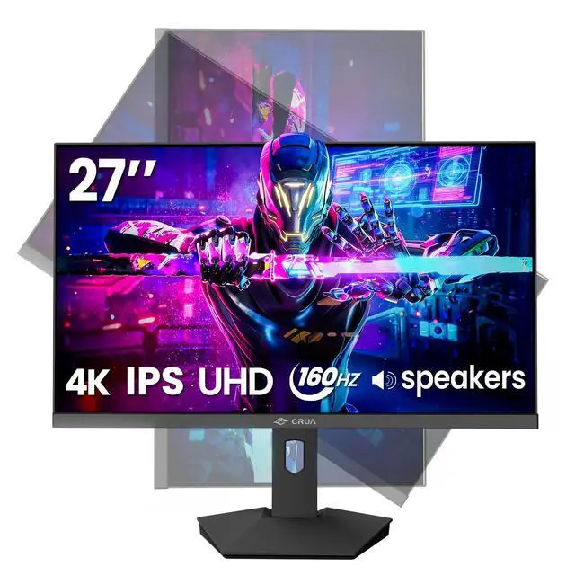 Main image of CRUA 27 4K Gaming Monitor, UHD 3840x2160 160Hz IPS Screen, Height/Pivot/Swivel/Tilt Adjustable Vertical Monitor, Support AMD FreeSync, Built-in Speakers, 120% sRGB, PIP/PBP, HDMI 2.1 & DP 1.4-Black